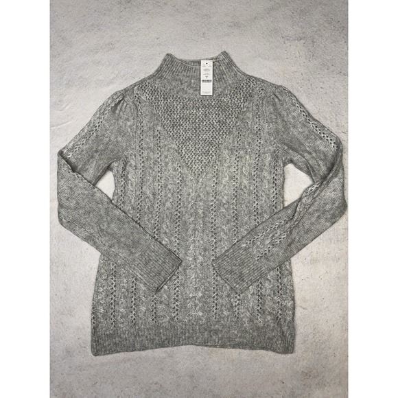 White House Black Market Sweaters - NWT‎ WHBM Heather Gray Pearl Cable Mock neck Knit Sweater Size Small